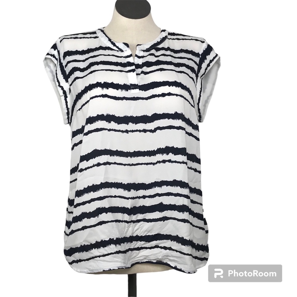 Hilary Radley Sleeveless Shirt Women’s Size L Color White/Black Striped pullover